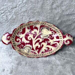 Amita Decorative Trinket Dish Red Cream Gold Floral Ornate Ornate Dish